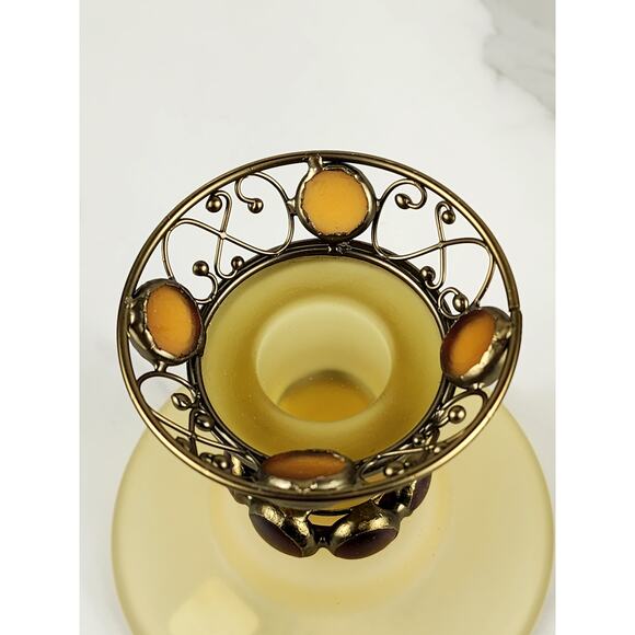 PartyLite Paris Retro Taper Candle Holder Yellow Frosted 3 3/4" Amber Jewel 80's - Picture 6 of 16